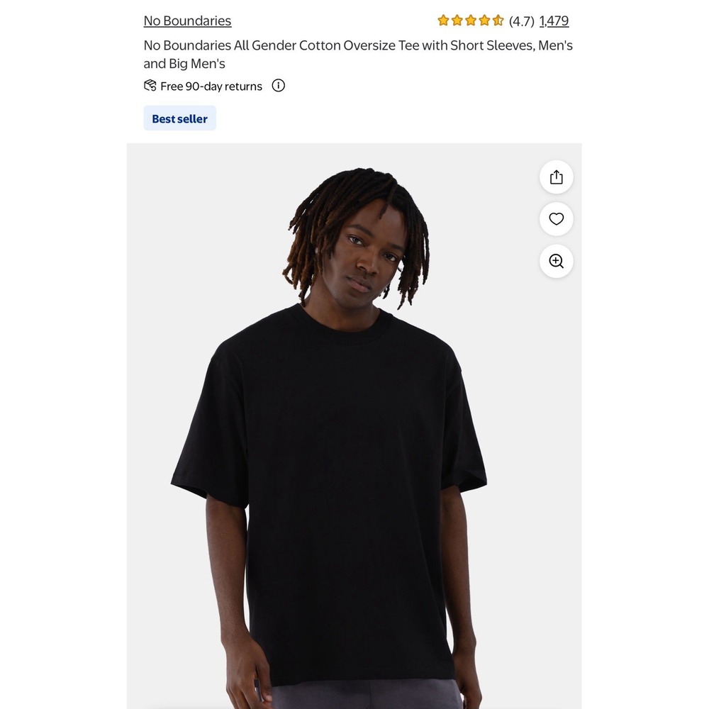 No Boundaries T-Shirt Men Medium Black NWT Oversized Cotton Drop Shoulder Tee